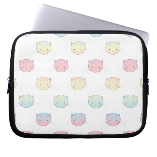 Niedliches Pastell Kitty Cat Faces Muster Laptopschutzhülle (Vorderseite)