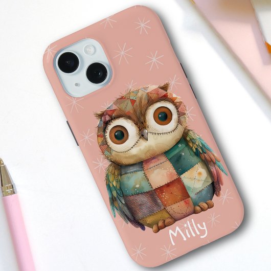 Niedliches Pastell-Patchwork Owl Individuelle Name Case-Mate iPhone Hülle