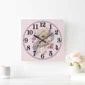 Niedliches Pastell-Vogelhaus Quadratische Wanduhr (Zuhause)