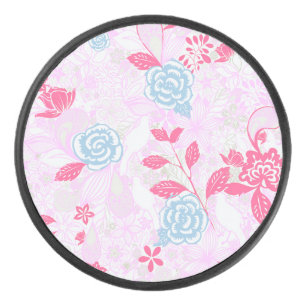 Niedliches pastellfarbenes Blumenmuster Niedriger Eishockey Puck