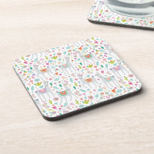 Niedliches Pastelllama-Muster Getränkeuntersetzer (Linke Seite)