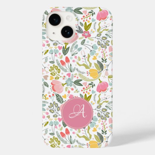 Niedliches pastellrosa florales botanisches Monogr Case-Mate iPhone Hülle (Rückseite)