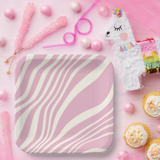 Niedliches Pastellrosa Zebramuster Pappteller (Party)
