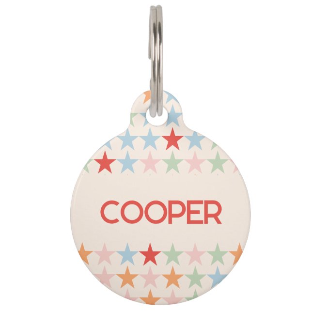 Niedliches Pastellsternmuster mit Hund Haustiermarke (Vorderseite)