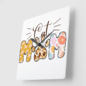 NIEDLICHES PATCH GEMUSTERTES CAT-MAMA-SPRICHWORT QUADRATISCHE WANDUHR (Winkel)