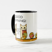 Niedliches Patchwork Cat Good Morgenkaffee Tasse (Vorderseite Links)