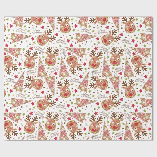 Niedliches Patchwork Frohe Weihnachten Geschenkpapier (Flach)