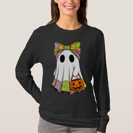 Niedliches Patchwork-Ghost mit Pumpkin-Körbchen T-Shirt (Vorderseite)