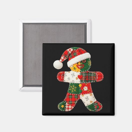 Niedliches Patchwork Gingerbrei Mann Weihnachten M Magnet (Vorderseite/Rückseite)
