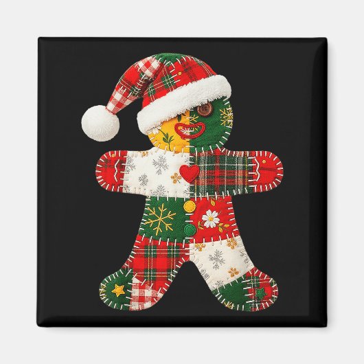 Niedliches Patchwork Gingerbrei Mann Weihnachten M Magnet (Vorne)
