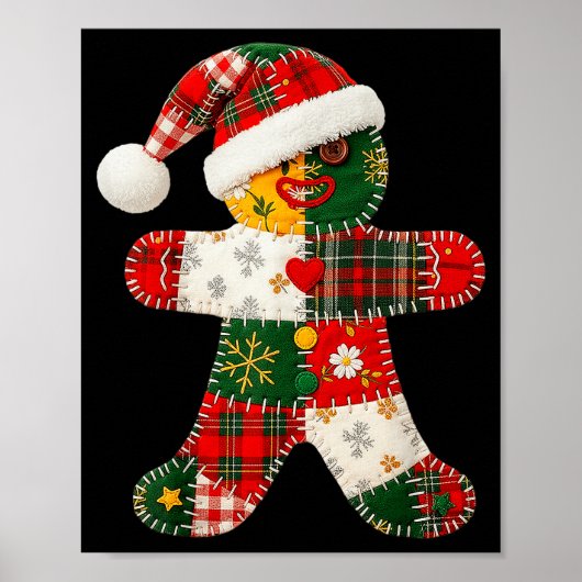 Niedliches Patchwork Gingerbrei Mann Weihnachten M Poster (Vorne)