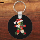 Niedliches Patchwork Gingerbrei Mann Weihnachten M Schlüsselanhänger (Vorderseite)