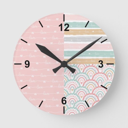 Niedliches Patchwork - Hörnchen - Regenbogen - Wan Runde Wanduhr (Vorderseite)