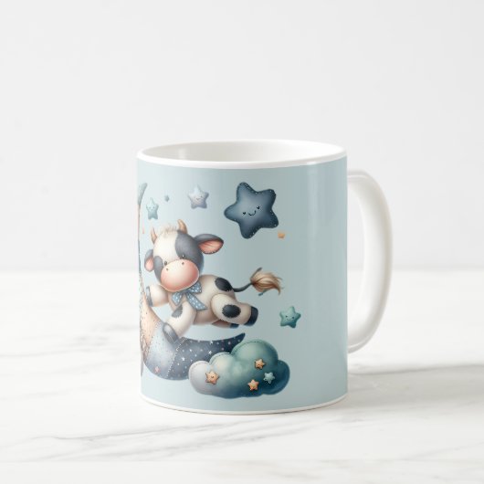 Niedliches Patchwork Kuh Over Moon mit Stars Kaffeetasse (VorderseiteRechts)