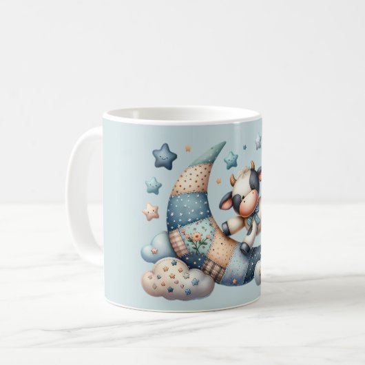 Niedliches Patchwork Kuh Over Moon mit Stars Kaffeetasse (Vorderseite Links)