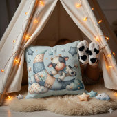 Niedliches Patchwork Kuh Over Moon mit Stars Kissen