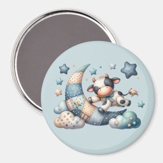 Niedliches Patchwork Kuh Over Moon mit Stars Magnet (Vorderseite/Rückseite)