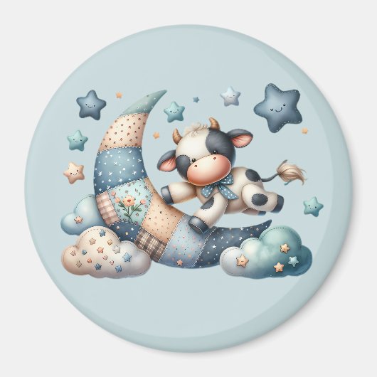 Niedliches Patchwork Kuh Over Moon mit Stars Magnet (Vorne)