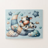 Niedliches Patchwork Kuh Over Moon mit Stars Puzzle (Horizontal)