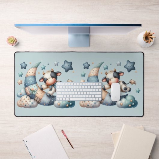Niedliches Patchwork Kuh Over Moon mit Stars Schreibtischunterlage (Büro 1)