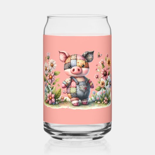 Niedliches Patchwork Piglet im Blumengarten Dosenglas (Rückseite)