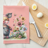 Niedliches Patchwork Piglet im Blumengarten Geschirrtuch (Viertel Falte)