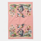 Niedliches Patchwork Piglet im Blumengarten Geschirrtuch (Vertikal)