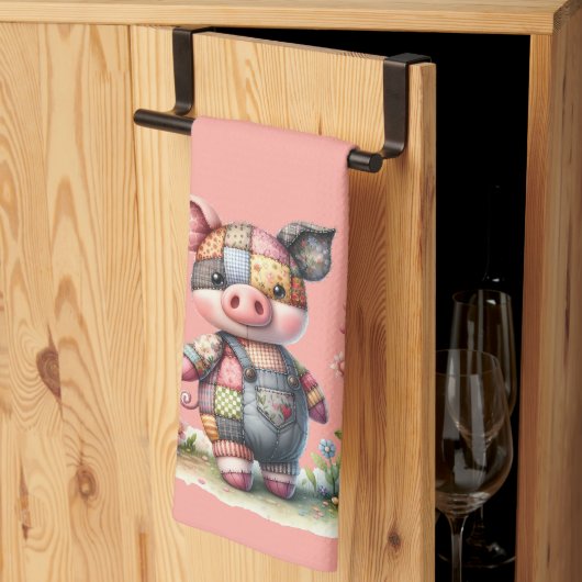 Niedliches Patchwork Piglet im Blumengarten Geschirrtuch (Drittel gefaltet)