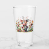 Niedliches Patchwork Piglet im Blumengarten Glas (Rückseite)