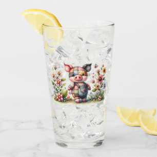 Niedliches Patchwork Piglet im Blumengarten Glas