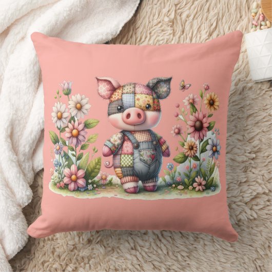 Niedliches Patchwork Piglet im Blumengarten Kissen (Decke)