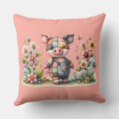 Niedliches Patchwork Piglet im Blumengarten Kissen (Rückseite)