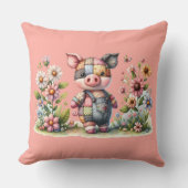 Niedliches Patchwork Piglet im Blumengarten Kissen (Vorderseite)