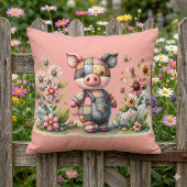 Niedliches Patchwork Piglet im Blumengarten Kissen