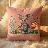 Niedliches Patchwork Piglet im Blumengarten Kissen