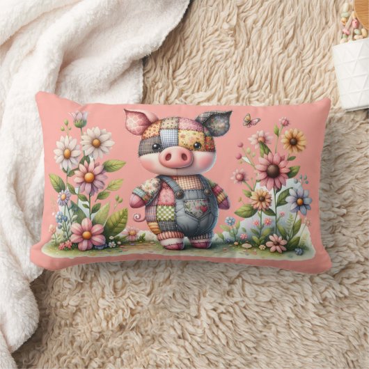 Niedliches Patchwork Piglet im Blumengarten Lendenkissen (Decke)