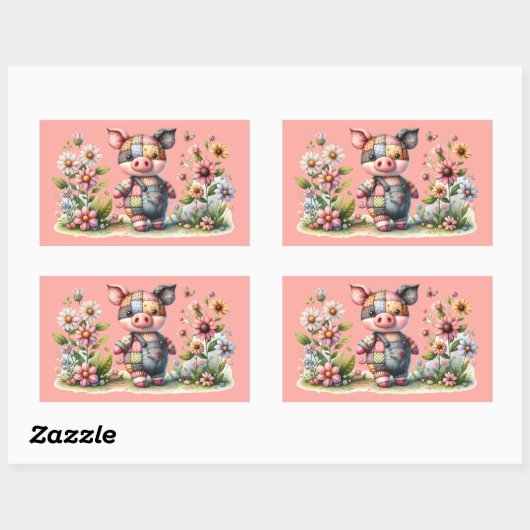 Niedliches Patchwork Piglet im Blumengarten Magnet Rechteckiger Aufkleber (Blatt)