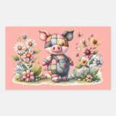 Niedliches Patchwork Piglet im Blumengarten Magnet Rechteckiger Aufkleber (Vorderseite)