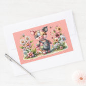 Niedliches Patchwork Piglet im Blumengarten Magnet Rechteckiger Aufkleber (Umschlag)