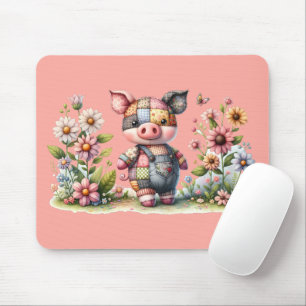 Niedliches Patchwork Piglet im Blumengarten Mousepad
