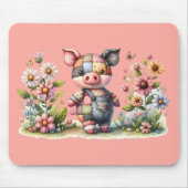 Niedliches Patchwork Piglet im Blumengarten Mousepad (Vorne)