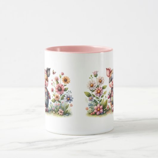 Niedliches Patchwork Piglet im Blumengarten Tasse (Zentrum)