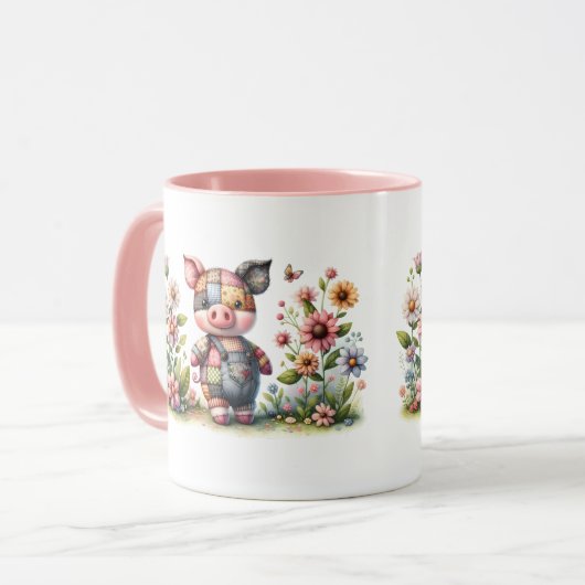 Niedliches Patchwork Piglet im Blumengarten Tasse (Vorderseite Links)