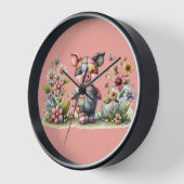 Niedliches Patchwork Piglet im Blumengarten Uhr (Winkel)