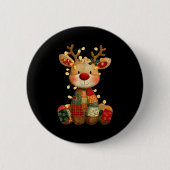 Niedliches Patchwork Reindei Weihnachten Weihnacht Button (Vorderseite)