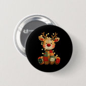 Niedliches Patchwork Reindei Weihnachten Weihnacht Button (Vorne & Hinten)