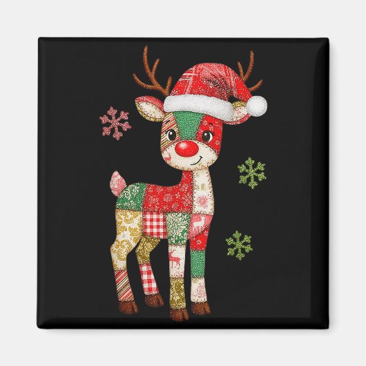 Niedliches Patchwork Reindei Weihnachten Weihnacht Magnet (Vorne)