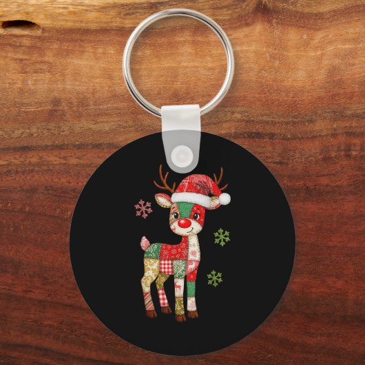 Niedliches Patchwork Reindei Weihnachten Weihnacht Schlüsselanhänger (Vorderseite)