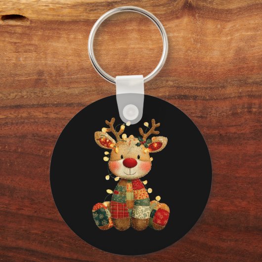 Niedliches Patchwork Reindei Weihnachten Weihnacht Schlüsselanhänger (Vorderseite)