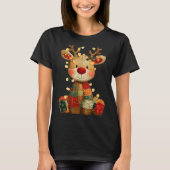 Niedliches Patchwork Reindei Weihnachten Weihnacht T-Shirt (Vorderseite)